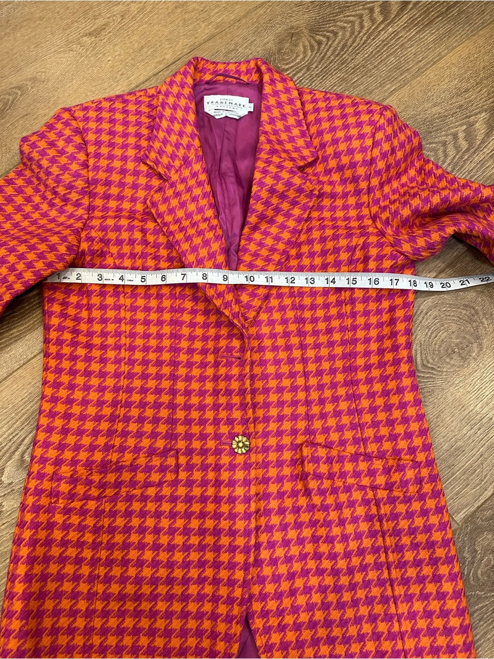 Vintage Pink & Orange Houndstooth Women's Blazer 2 - Picture 5 of 14